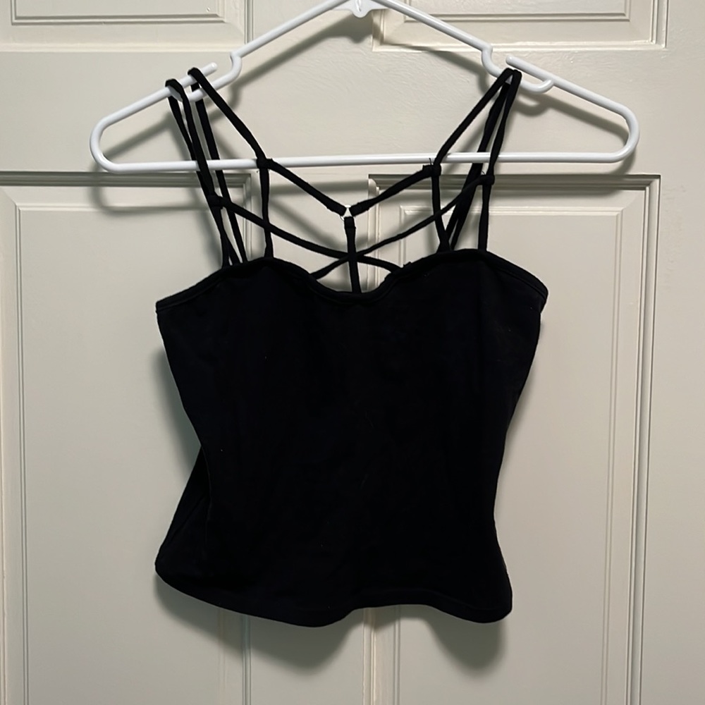 Black Crop Top With Criss Cross Design